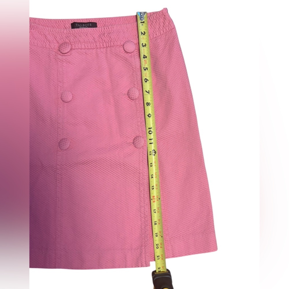 Talbots Pink Textured A-Line Skirt 4P Faux Wrap Button Detail Career Preppy - Picture 5 of 8